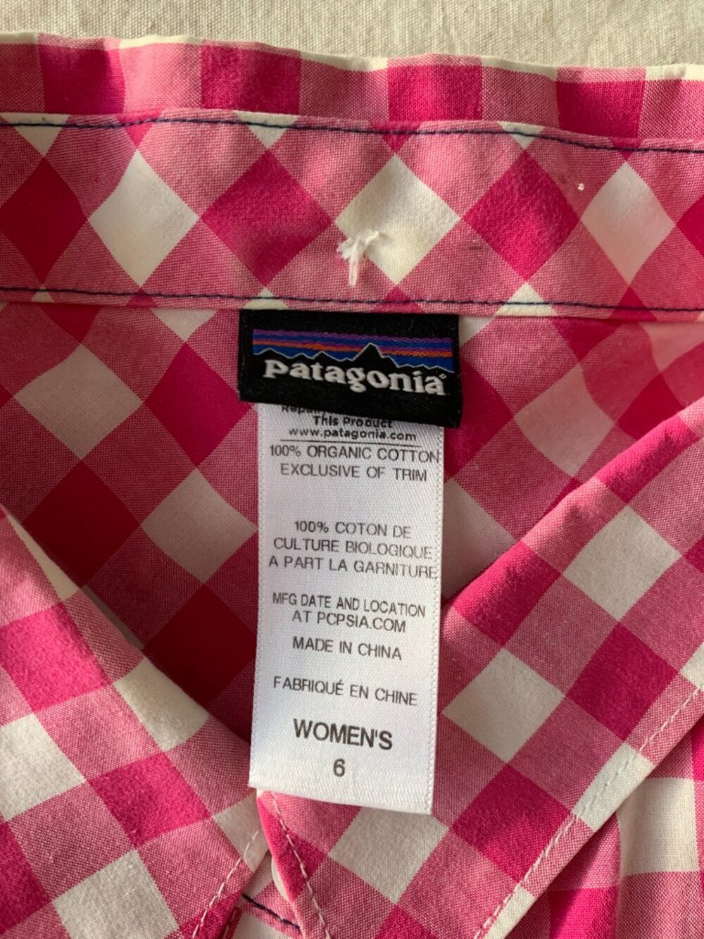 Patagonia Long Sleeve Pink plaid Shirt 100% organic Cotton Women's Size 6 - Picture 7 of 8
